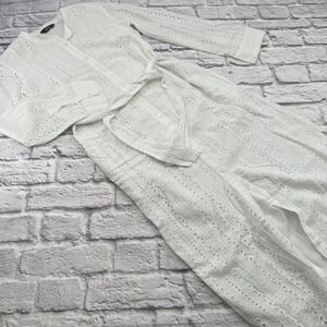 Max Womens White Eyelet Lace Midi Dress Long Sleeve Tie Waist Size XS
